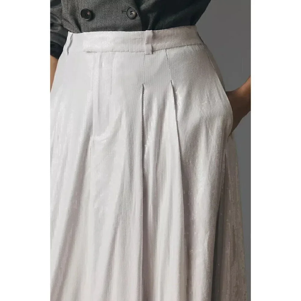 NWT Anthropologie Avery Pleated Maxi Skirt Sequin 20W Silver Party Cockail - Picture 4 of 10